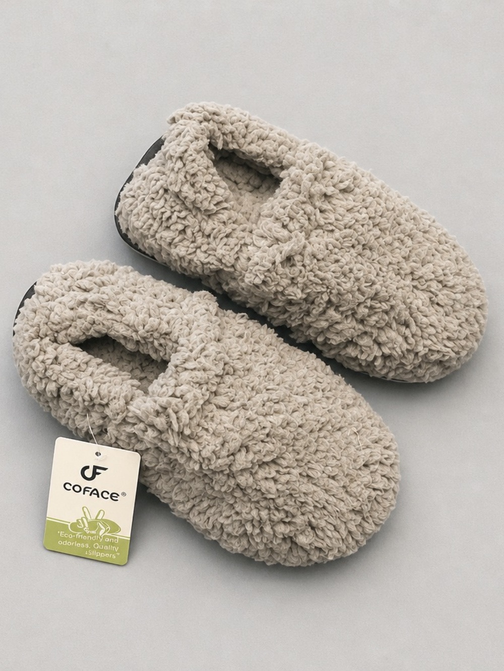COFACE Women’s Plush Gray Memory-foam Slippers